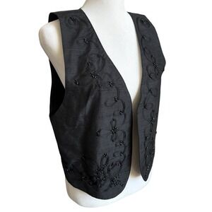 VTG 90s Y2K Women's 100% Silk Beaded Vest Small Boho Festival Embroidered